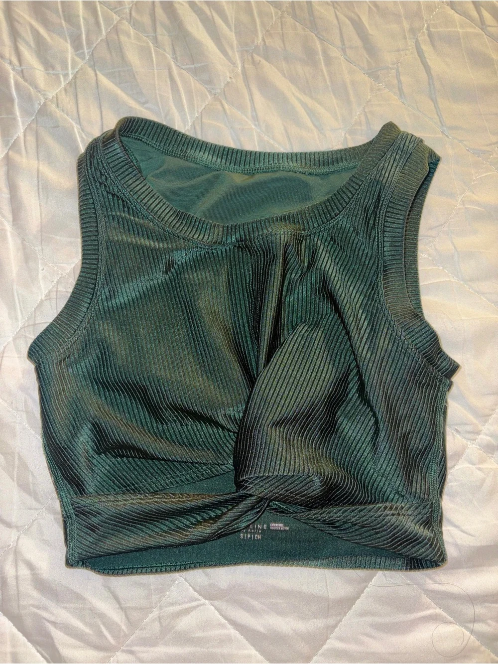 Aerie OFFLINE S Women's Ribbed Twist-Front Crop Tank Top Sports Bra - Dark Green